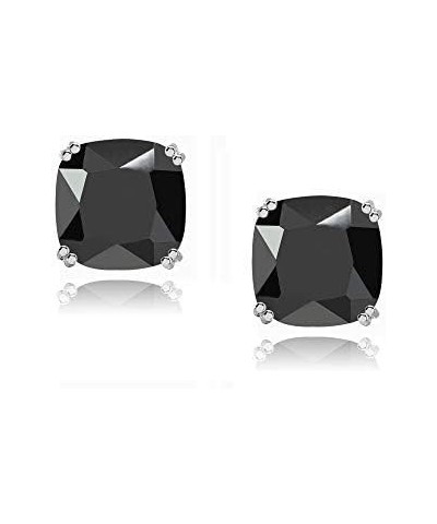 Sterling Silver 10mm Cushion Cut Solitaire Small Stud Earrings Black CZ - Sterling Silver $10.70 Earrings