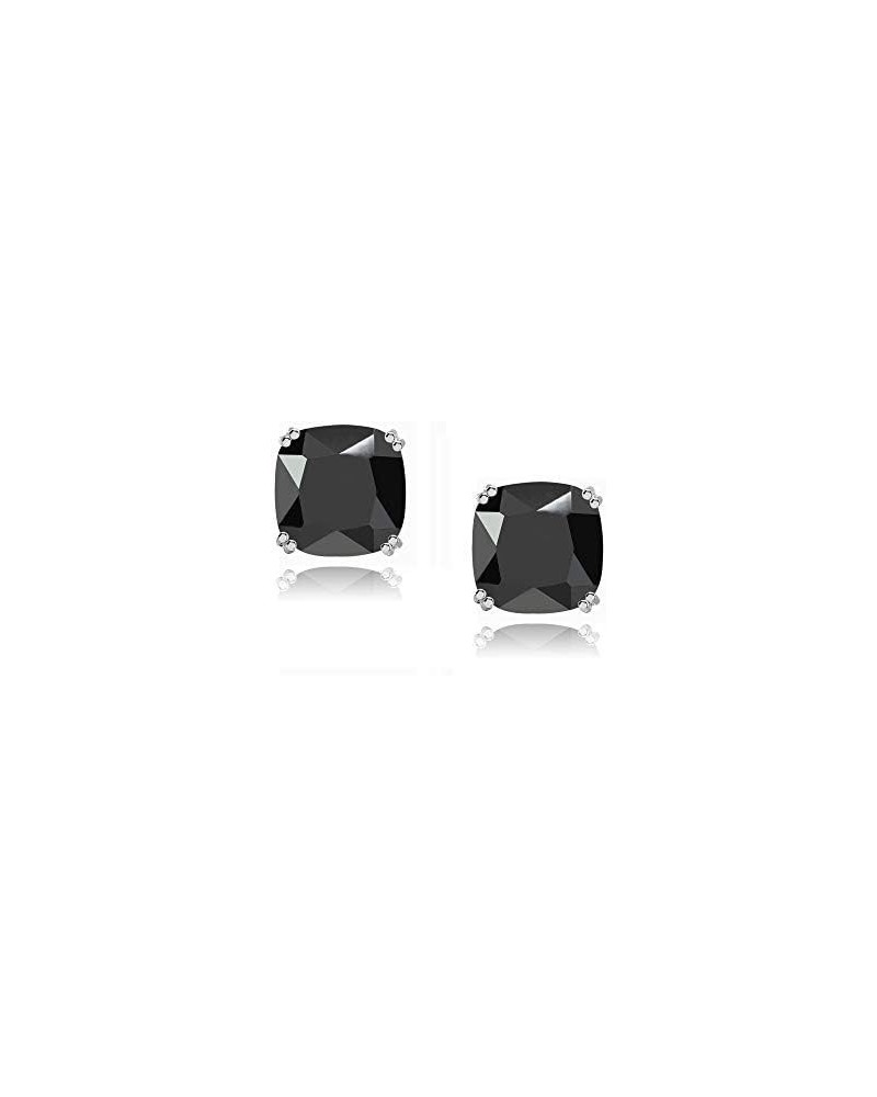 Sterling Silver 10mm Cushion Cut Solitaire Small Stud Earrings Black CZ - Sterling Silver $10.70 Earrings