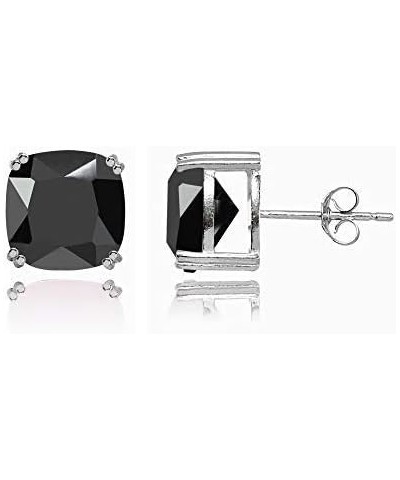 Sterling Silver 10mm Cushion Cut Solitaire Small Stud Earrings Black CZ - Sterling Silver $10.70 Earrings