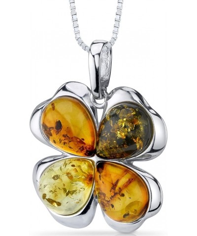 Genuine Baltic Amber Shamrock Lucky Clover Pendant Necklace, Earrings and Bracelet in Sterling Silver, Rich Cognac, Honey and...