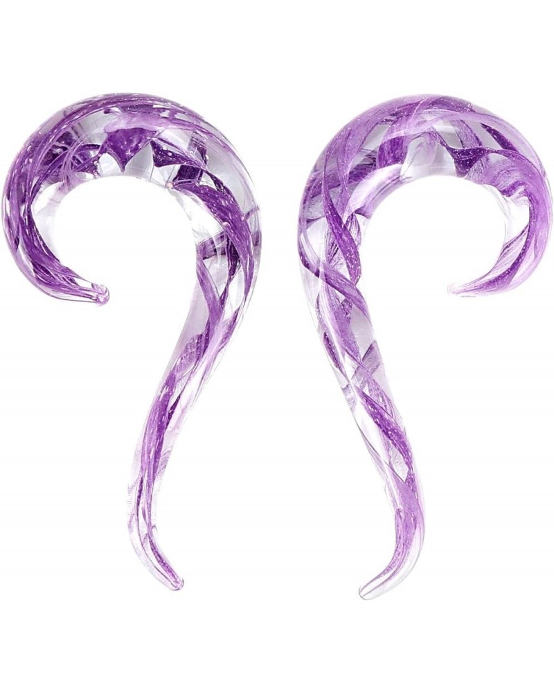 2 PC Glass Ear Tapers Plugs 8G-00G Seahorse Spiral Gauges Piercing Jewelry Set 0G(8mm) Purple $8.63 Body Jewelry