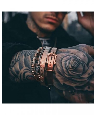 Gold Silver Rose Gold Plated Bracelets for Men Women Roman Numeral Bangle Bracelet Stainless Steel Personalized Engraved Unis...