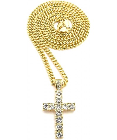 Cross Small Pendant with Crystal Rhinestones on 24 Inch Long Necklace GOLD COLOR/CUBAN CHAIN $10.80 Necklaces