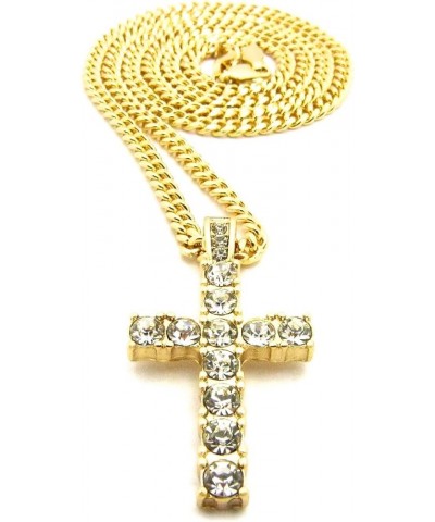 Cross Small Pendant with Crystal Rhinestones on 24 Inch Long Necklace GOLD COLOR/CUBAN CHAIN $10.80 Necklaces