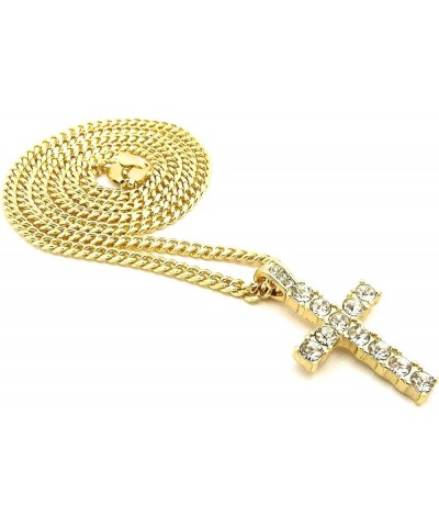 Cross Small Pendant with Crystal Rhinestones on 24 Inch Long Necklace GOLD COLOR/CUBAN CHAIN $10.80 Necklaces