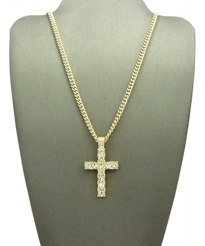 Cross Small Pendant with Crystal Rhinestones on 24 Inch Long Necklace GOLD COLOR/CUBAN CHAIN $10.80 Necklaces