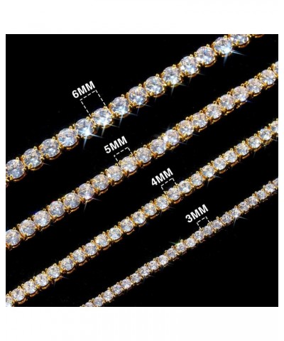 4MM Gold Plated Tennis Necklace Iced Out Crystal Lab CZ Diamond Bling Tennis Link Chain White Silver Choker Jewelry for Men W...