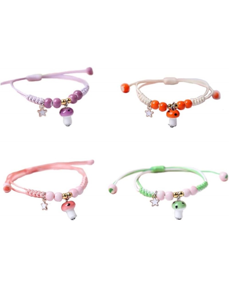 4Pcs Cute Mushroom Anklet Colorful Beaded Bracelets Luck String Rope Chain Braided Bracelet Friendship Jewelry for Women Men ...