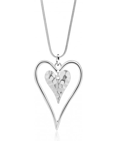 Long Heart Necklace for Women Silver Chain Pendant Y Necklace Set Statement Pendant Chic Jewelry for Girls with Gifts Box $11...