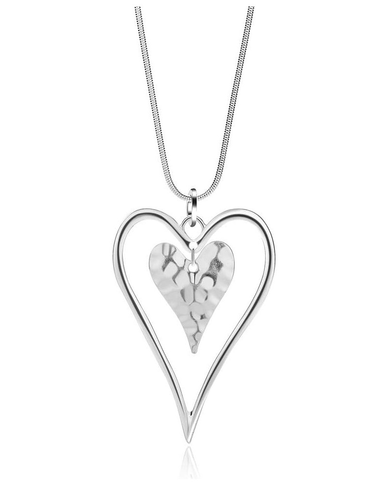 Long Heart Necklace for Women Silver Chain Pendant Y Necklace Set Statement Pendant Chic Jewelry for Girls with Gifts Box $11...