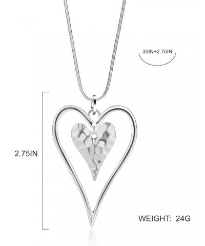 Long Heart Necklace for Women Silver Chain Pendant Y Necklace Set Statement Pendant Chic Jewelry for Girls with Gifts Box $11...