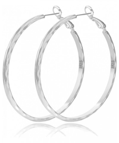 Large Sterling Silver Hoop Earrings for Women Diamond-Cut Silver Hoop Earrings Hypoallergenic Circle 3mm Thin Hoop Oversize B...