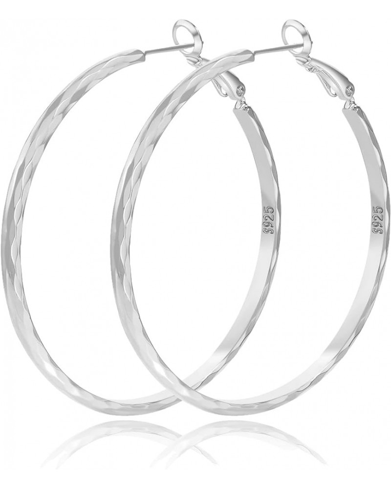 Large Sterling Silver Hoop Earrings for Women Diamond-Cut Silver Hoop Earrings Hypoallergenic Circle 3mm Thin Hoop Oversize B...