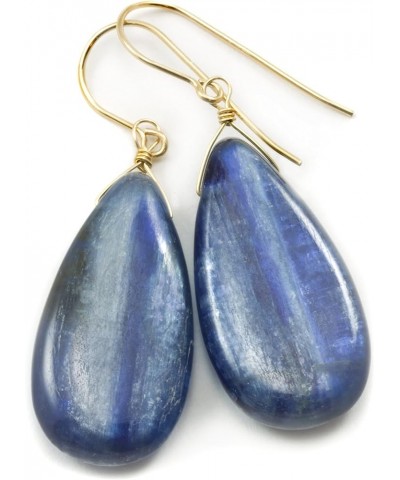 Kyanite Earrings Deep Blue Large Fat Smooth Wide Teardrop Dangle Drops gold-filled $16.80 Earrings