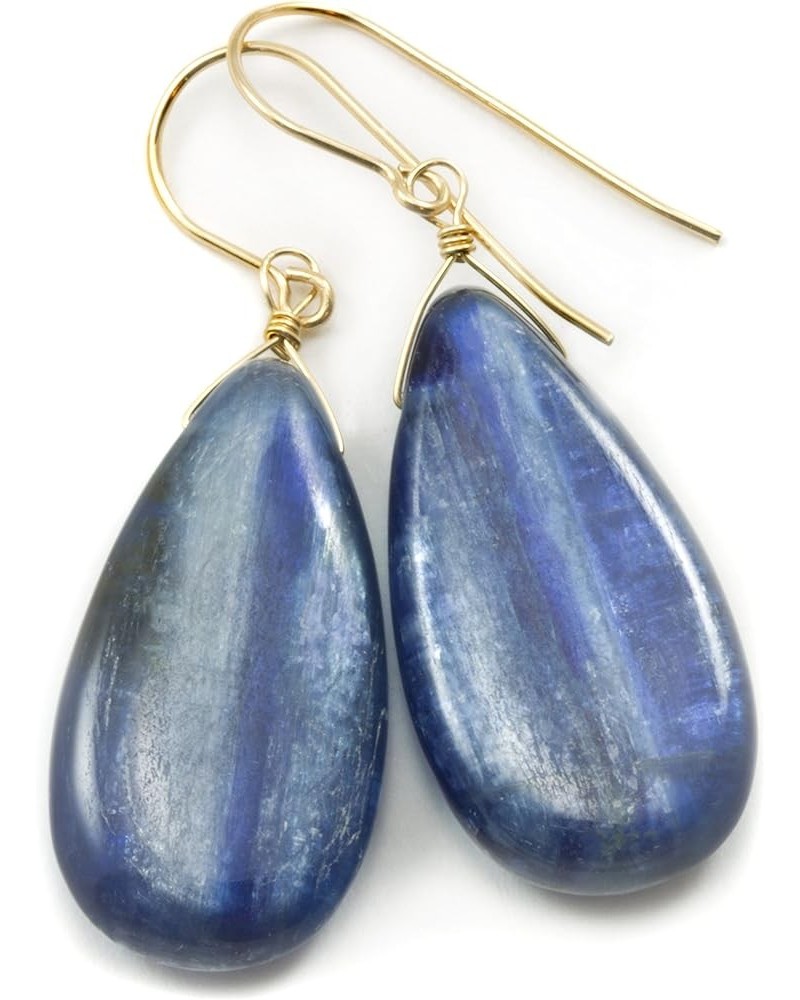 Kyanite Earrings Deep Blue Large Fat Smooth Wide Teardrop Dangle Drops gold-filled $16.80 Earrings