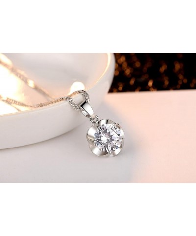 White Gold Plated Plum-Flower Necklace+Stud Earring Set Silver $11.39 Jewelry Sets