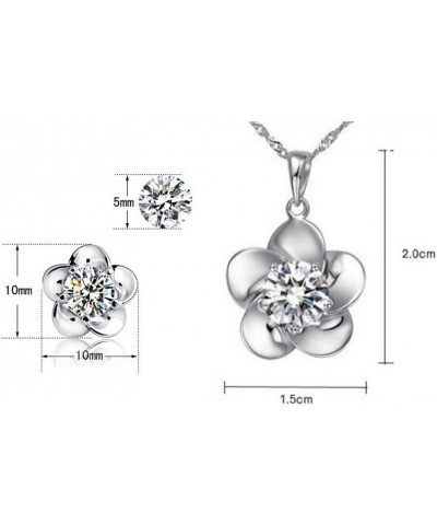 White Gold Plated Plum-Flower Necklace+Stud Earring Set Silver $11.39 Jewelry Sets