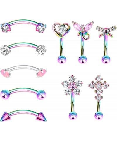 4pcs-18pcs 16G Stainless Steel Rook Curved Barbell Eyebrow Rings Anti Tragus Forward Helix Belly Piercing Rings 10pcs rainbow...