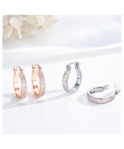 Opal Earrings Blue/Pink/White/Fire Opal Hoop Earrings for Women 925 Sterling Silver Hoop Earrings Jewelry Gifts for Girls B-S...