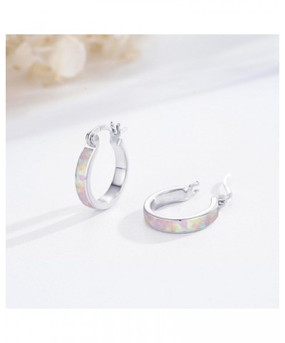 Opal Earrings Blue/Pink/White/Fire Opal Hoop Earrings for Women 925 Sterling Silver Hoop Earrings Jewelry Gifts for Girls B-S...