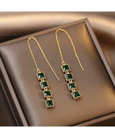 Elegant Female Square Zircon Drop Earrings Charm Bride Wedding Earrings for Women Fashion Gold Color Tassel Long Earrings Y10...