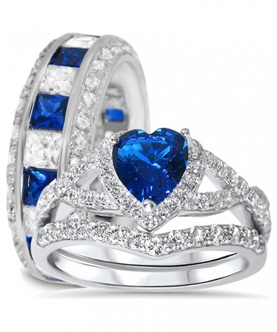 His Hers Sterling Blue Sapphire CZ Bridal Wedding Band Engagement Ring Set Him Her Her 12 - His 14 $59.40 Sets