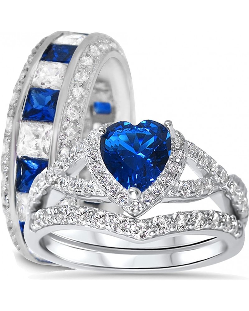 His Hers Sterling Blue Sapphire CZ Bridal Wedding Band Engagement Ring Set Him Her Her 12 - His 14 $59.40 Sets