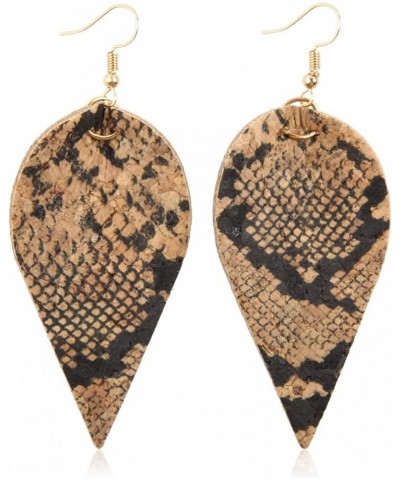 Bohemian Delicate Lightweight Cork Geometric Earrings - Animal Print Leopard Snake Python Teardrop, Marquise Leaf Fringe, Rho...