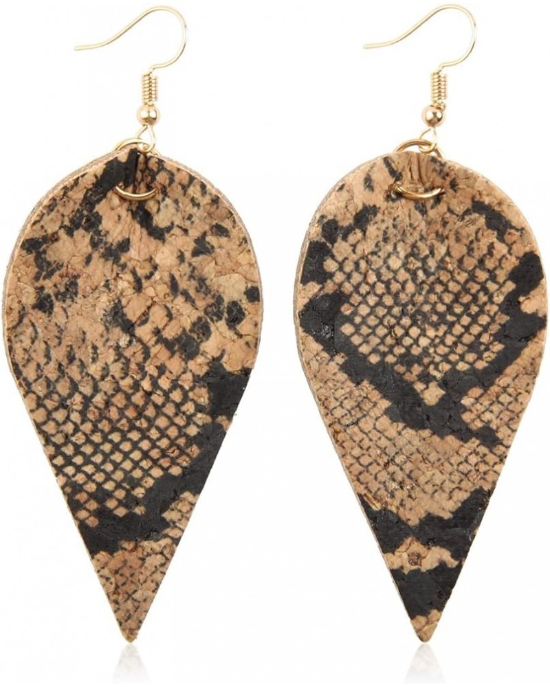 Bohemian Delicate Lightweight Cork Geometric Earrings - Animal Print Leopard Snake Python Teardrop, Marquise Leaf Fringe, Rho...