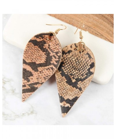 Bohemian Delicate Lightweight Cork Geometric Earrings - Animal Print Leopard Snake Python Teardrop, Marquise Leaf Fringe, Rho...