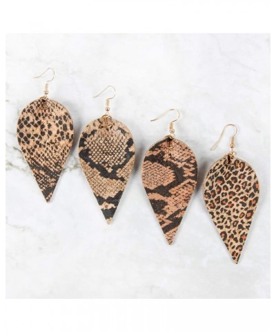 Bohemian Delicate Lightweight Cork Geometric Earrings - Animal Print Leopard Snake Python Teardrop, Marquise Leaf Fringe, Rho...