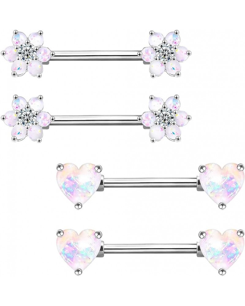 14G Opal Flower CZ Nipple Barbell Nipple Ring Piercing Jewelry for Women Color 7 $8.39 Body Jewelry