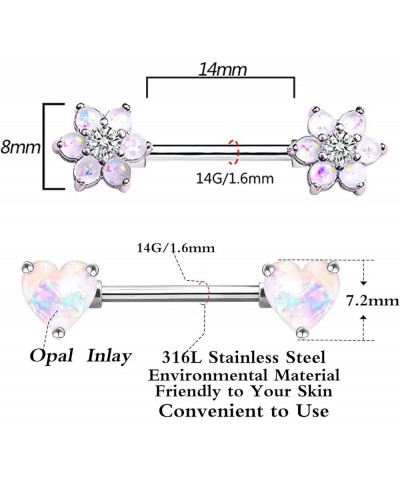 14G Opal Flower CZ Nipple Barbell Nipple Ring Piercing Jewelry for Women Color 7 $8.39 Body Jewelry