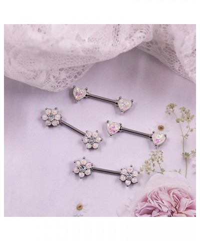 14G Opal Flower CZ Nipple Barbell Nipple Ring Piercing Jewelry for Women Color 7 $8.39 Body Jewelry