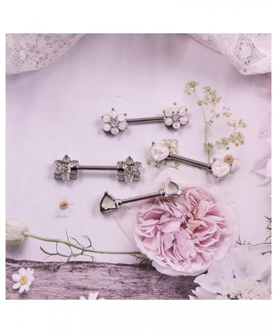 14G Opal Flower CZ Nipple Barbell Nipple Ring Piercing Jewelry for Women Color 7 $8.39 Body Jewelry