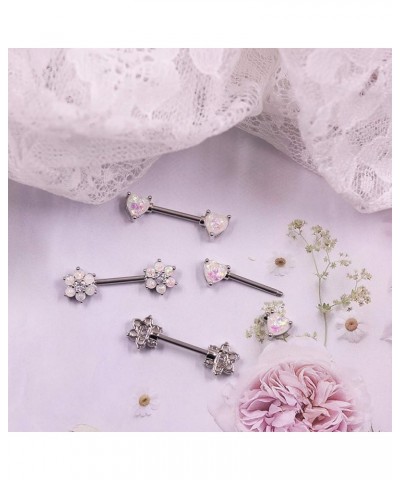 14G Opal Flower CZ Nipple Barbell Nipple Ring Piercing Jewelry for Women Color 7 $8.39 Body Jewelry