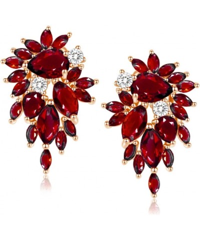 Trendy Cluster Leaf Cubic Zirconia Crystal Stud Earrings for Women Bride Bridesmaid Prom Wedding Pageant Garnet Red $10.82 Ea...