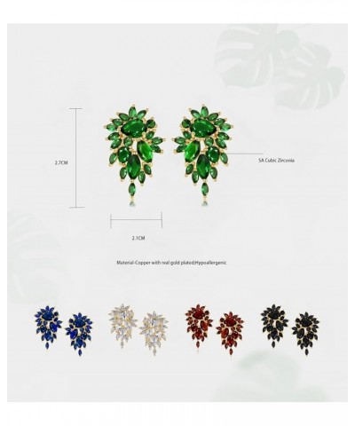 Trendy Cluster Leaf Cubic Zirconia Crystal Stud Earrings for Women Bride Bridesmaid Prom Wedding Pageant Garnet Red $10.82 Ea...