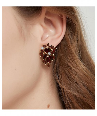 Trendy Cluster Leaf Cubic Zirconia Crystal Stud Earrings for Women Bride Bridesmaid Prom Wedding Pageant Garnet Red $10.82 Ea...