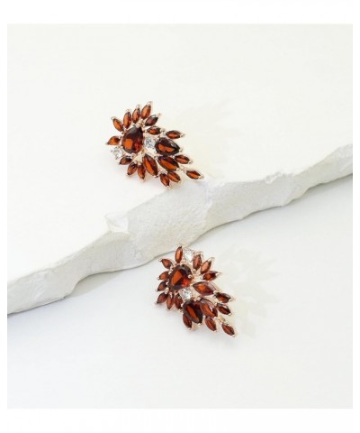 Trendy Cluster Leaf Cubic Zirconia Crystal Stud Earrings for Women Bride Bridesmaid Prom Wedding Pageant Garnet Red $10.82 Ea...