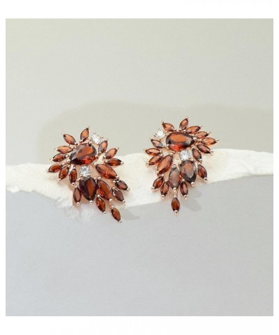 Trendy Cluster Leaf Cubic Zirconia Crystal Stud Earrings for Women Bride Bridesmaid Prom Wedding Pageant Garnet Red $10.82 Ea...