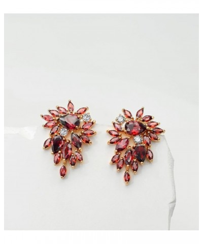 Trendy Cluster Leaf Cubic Zirconia Crystal Stud Earrings for Women Bride Bridesmaid Prom Wedding Pageant Garnet Red $10.82 Ea...