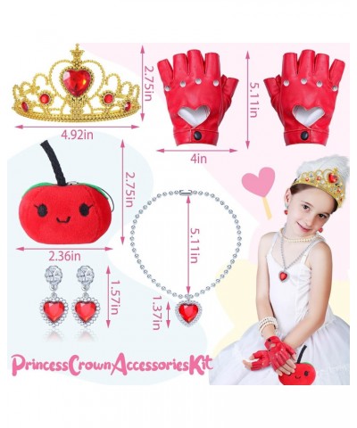 5 Pcs Gold Tiaras Earrings Red Heart Necklace Jewelry Set with Heart Cutout Half Finger PU Leather Performance Gloves Apple P...