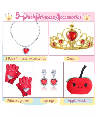 5 Pcs Gold Tiaras Earrings Red Heart Necklace Jewelry Set with Heart Cutout Half Finger PU Leather Performance Gloves Apple P...