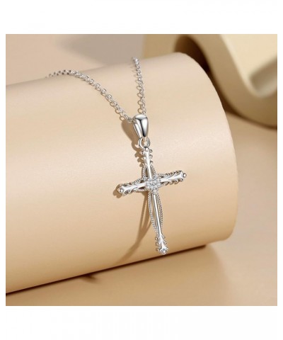 Cross Necklace for Women | Sterling Silver Cross Pendant Necklace | Cubic Zirconia Cross Necklace | Unique Design Heart Middl...