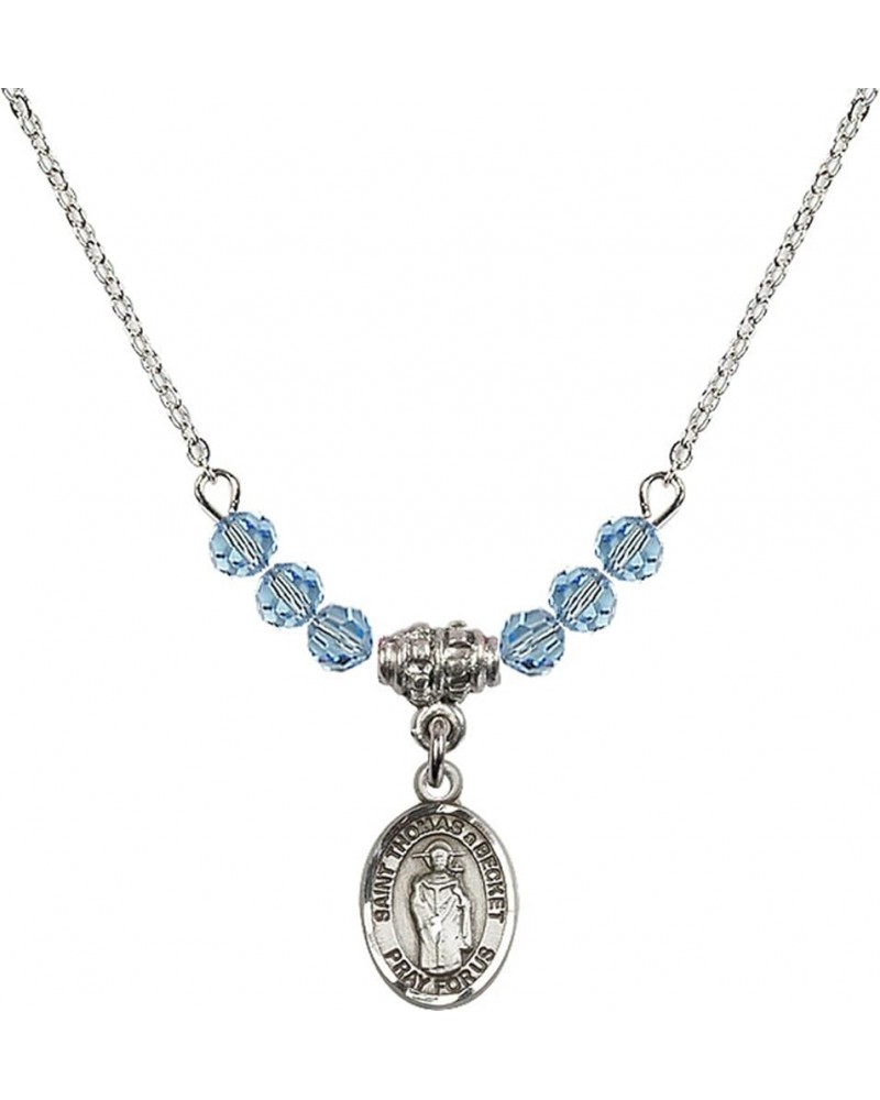 March Birth Month Bead Necklace with Catholic Patron Saint Petite Charm, 18 Inch Saint Thomas A Becket $26.60 Necklaces