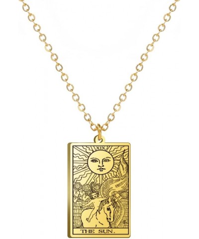 Stainless Steel Tarot Cards Necklace Vintage Tarot Jewelry Good Luck Amulet Pendants for Women Gold-THE SUN $8.66 Necklaces