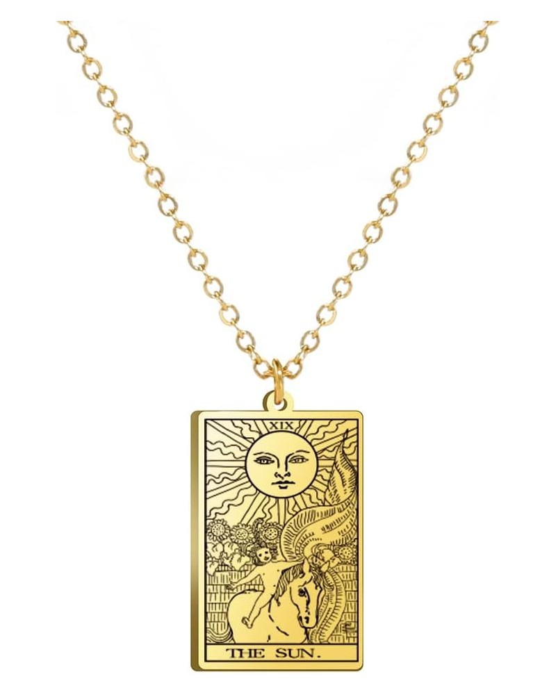 Stainless Steel Tarot Cards Necklace Vintage Tarot Jewelry Good Luck Amulet Pendants for Women Gold-THE SUN $8.66 Necklaces