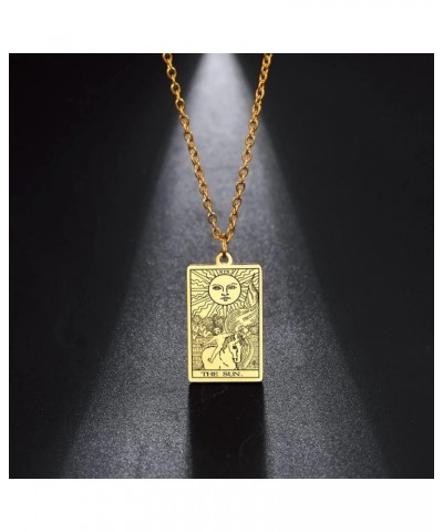 Stainless Steel Tarot Cards Necklace Vintage Tarot Jewelry Good Luck Amulet Pendants for Women Gold-THE SUN $8.66 Necklaces