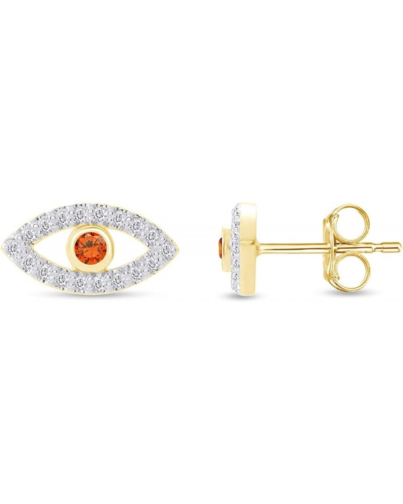 14K Yellow Gold Over Sterling Silver Round Shape Simulated Birthstone & White Sapphire Evil Eye Stud Earrings Jewelry Gift Fo...